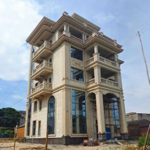 自贡 黄金麻花岗岩石材别墅外墙干挂搭配（雕花栏杆花瓶柱门楼罗马柱）