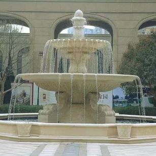 自贡 黄金麻花岗岩异型加工——户外庭院石雕流水喷泉