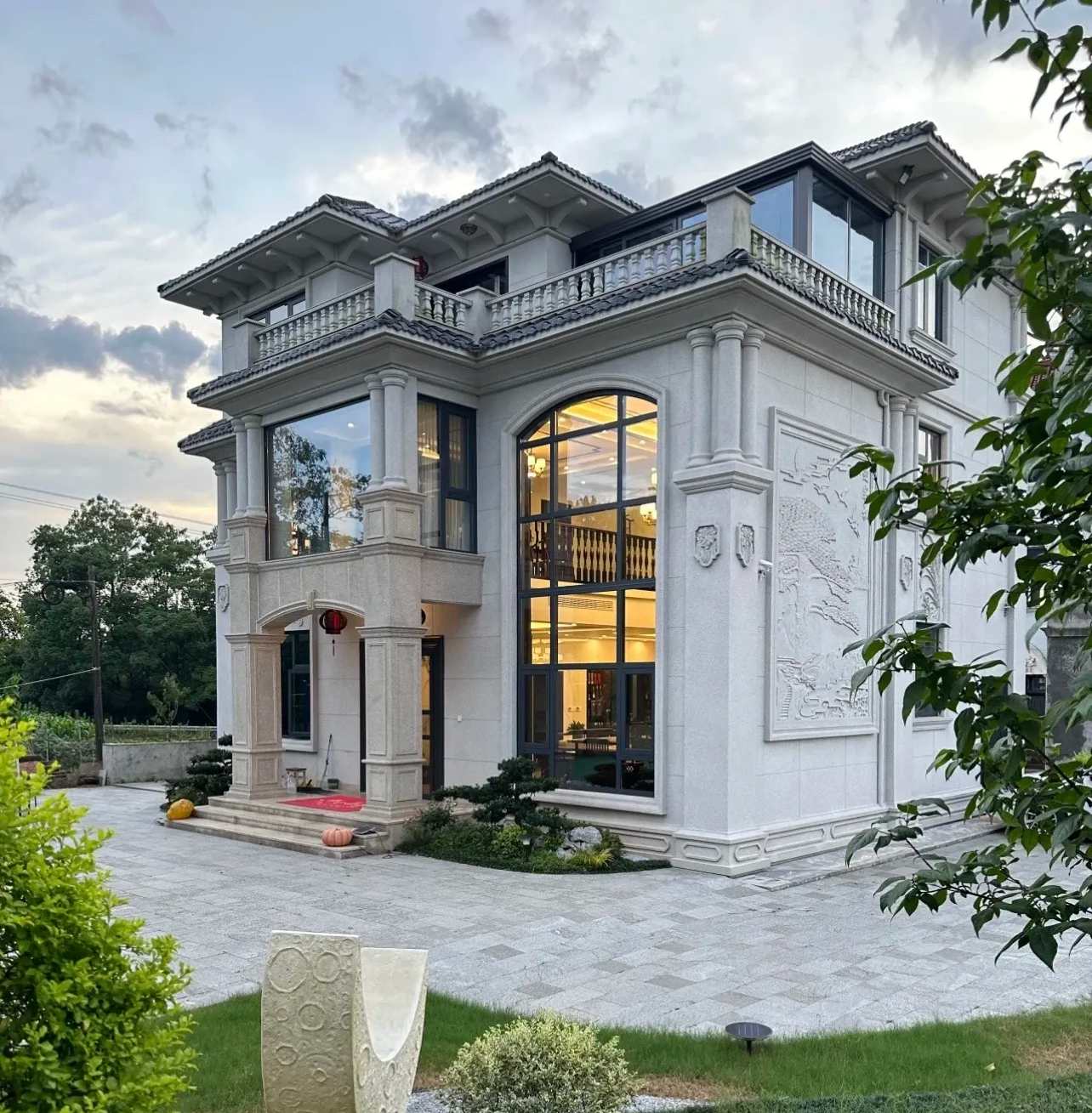 自贡 白麻花岗岩私人别墅干挂石材豪华定制