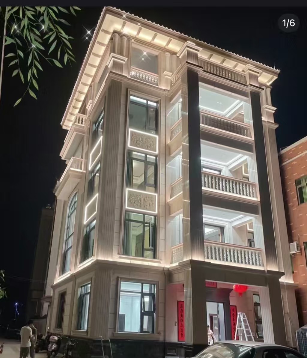 自贡 芝麻白花岗岩别墅外墙夜间效果