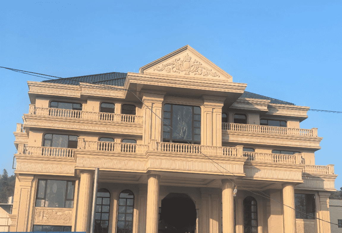 自贡黄金麻别墅外墙干挂石材效果示例