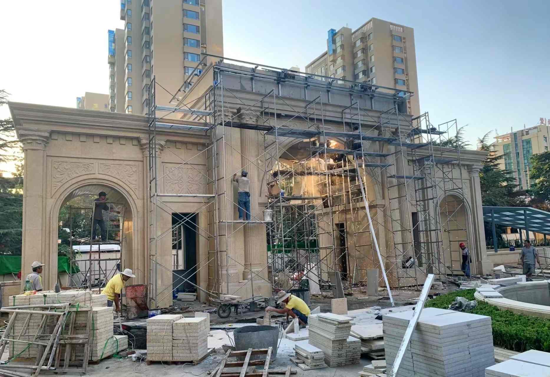 自贡 黄金麻荔枝面花岗岩小区门楼外墙干挂